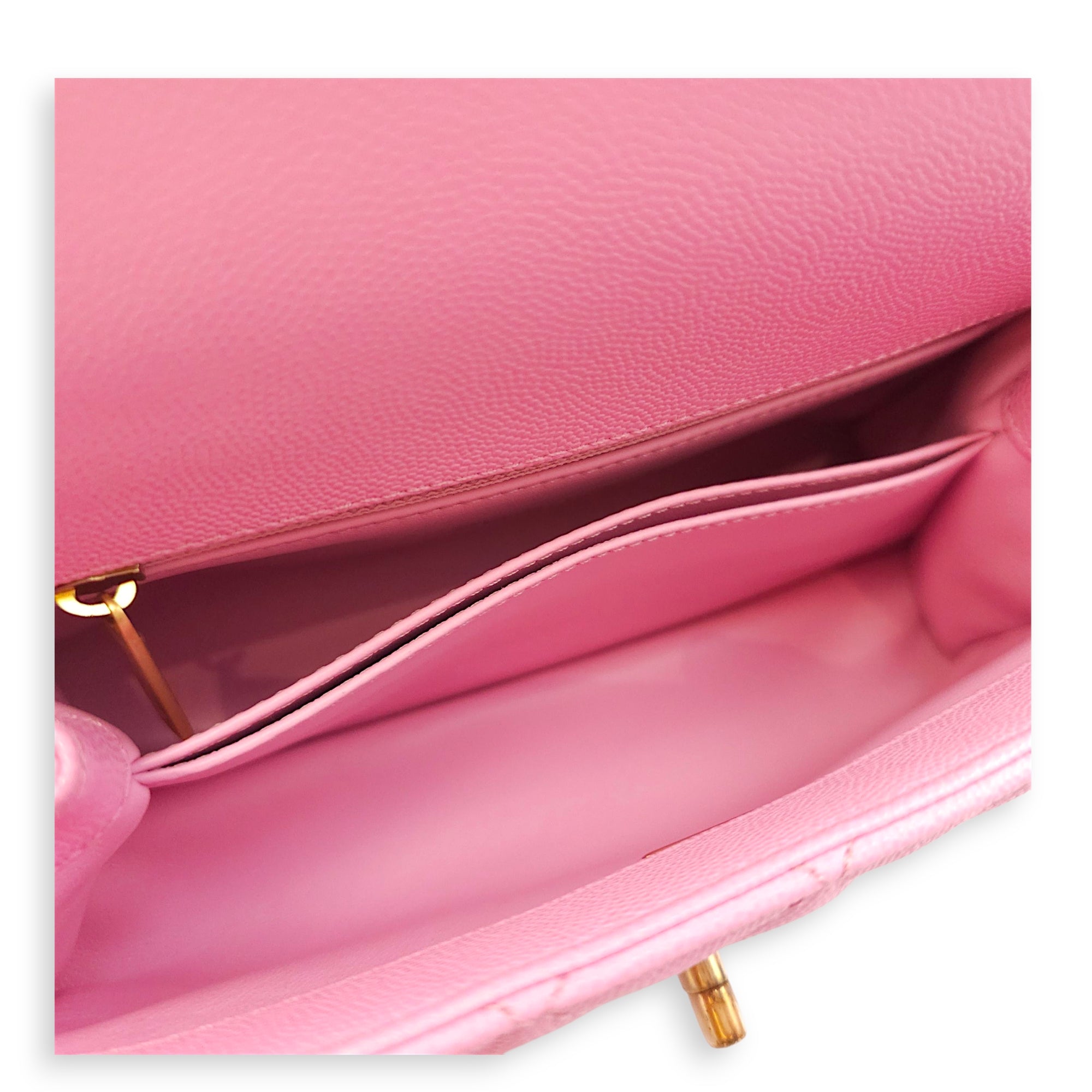 Coco Handle Small Pink Crossbody Bag in Caviar Leather, Gold hardware