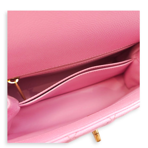 Coco Handle Small Pink Crossbody Bag in Caviar Leather, Gold hardware
