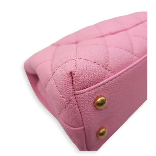 Coco Handle Small Pink Crossbody Bag in Caviar Leather, Gold hardware