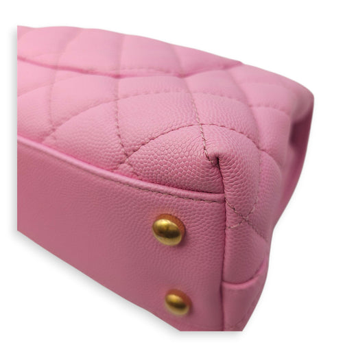 Coco Handle Small Pink Crossbody Bag in Caviar Leather, Gold hardware