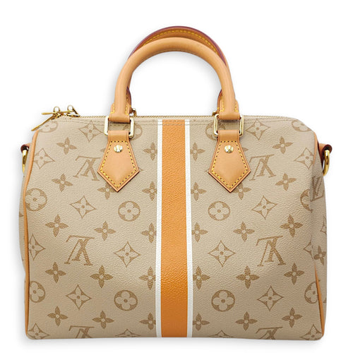 Speedy Bandouliere Monopanam 25cm Beige Shoulder Bag in Canvas, Gold hardware