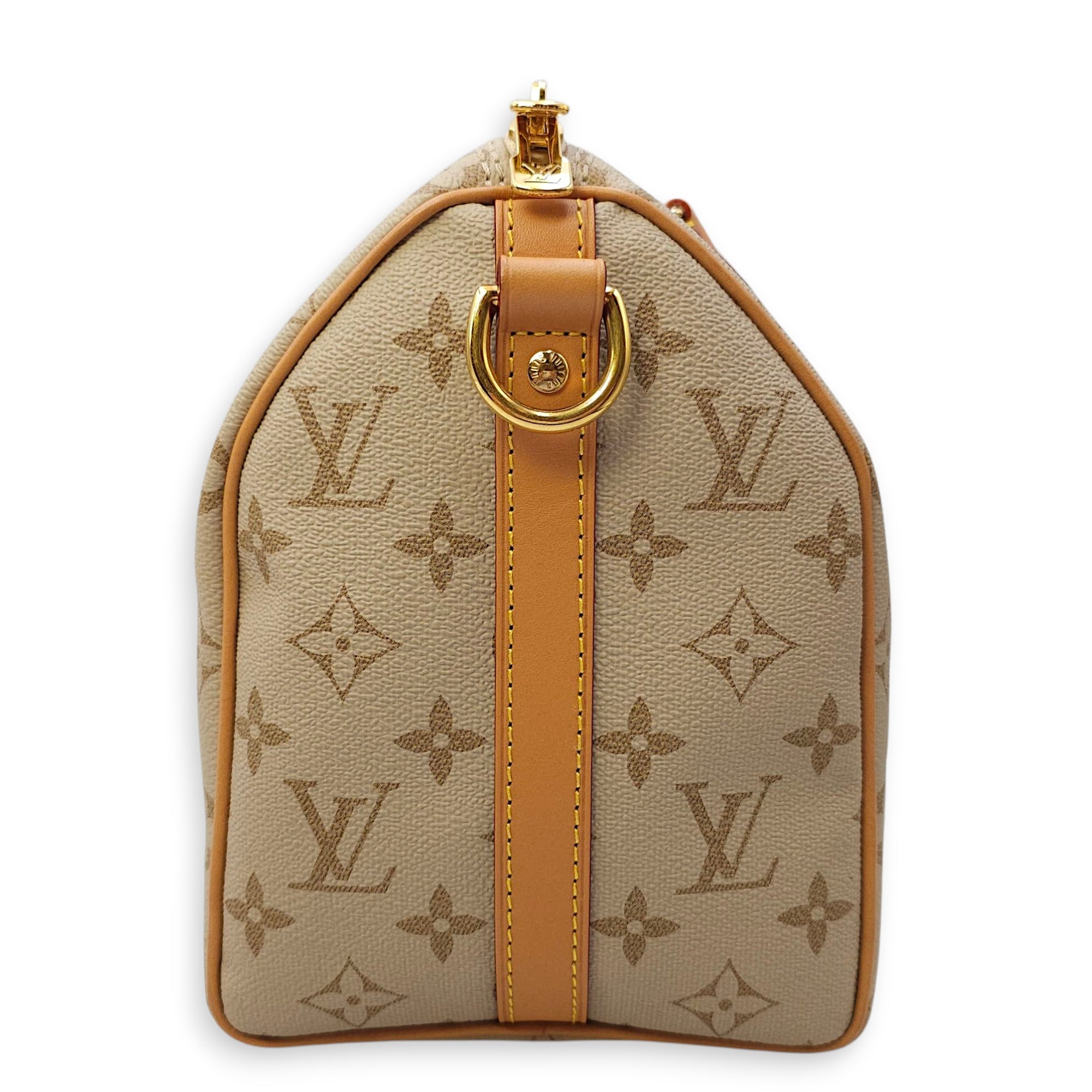 Speedy Bandouliere Monopanam 25cm Beige Shoulder Bag in Canvas, Gold hardware