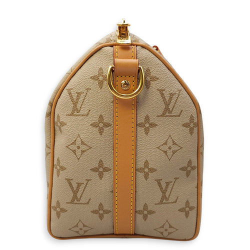 Speedy Bandouliere Monopanam 25cm Beige Shoulder Bag in Canvas, Gold hardware