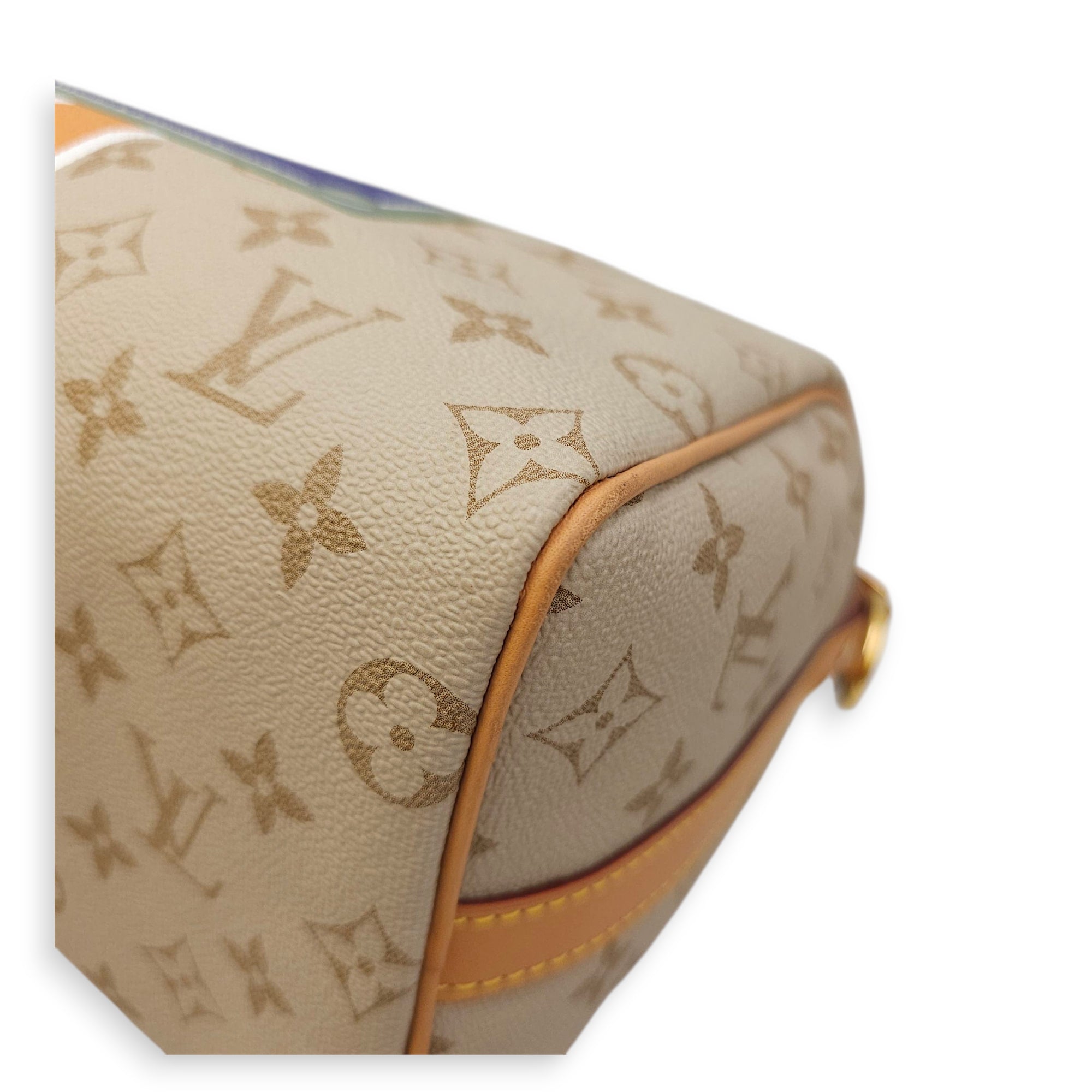 Speedy Bandouliere Monopanam 25cm Beige Shoulder Bag in Canvas, Gold hardware