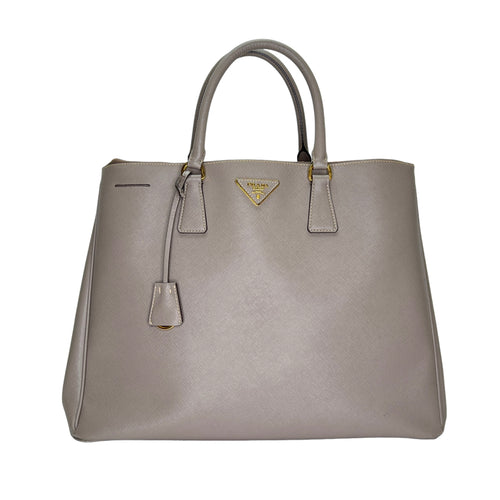 Galleria Extra Large Grey Top Handle Bag in Saffiano Leather, Gold hardware