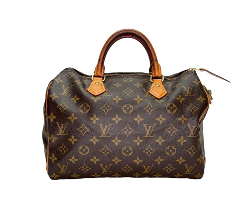 Speedy 30 Brown Top Handle Bag in Monogram Coated Canvas, Gold hardware