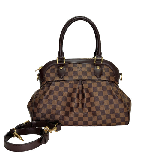 Trevi PM Brown Top Handle Bag in Coated Canvas, Gold hardware