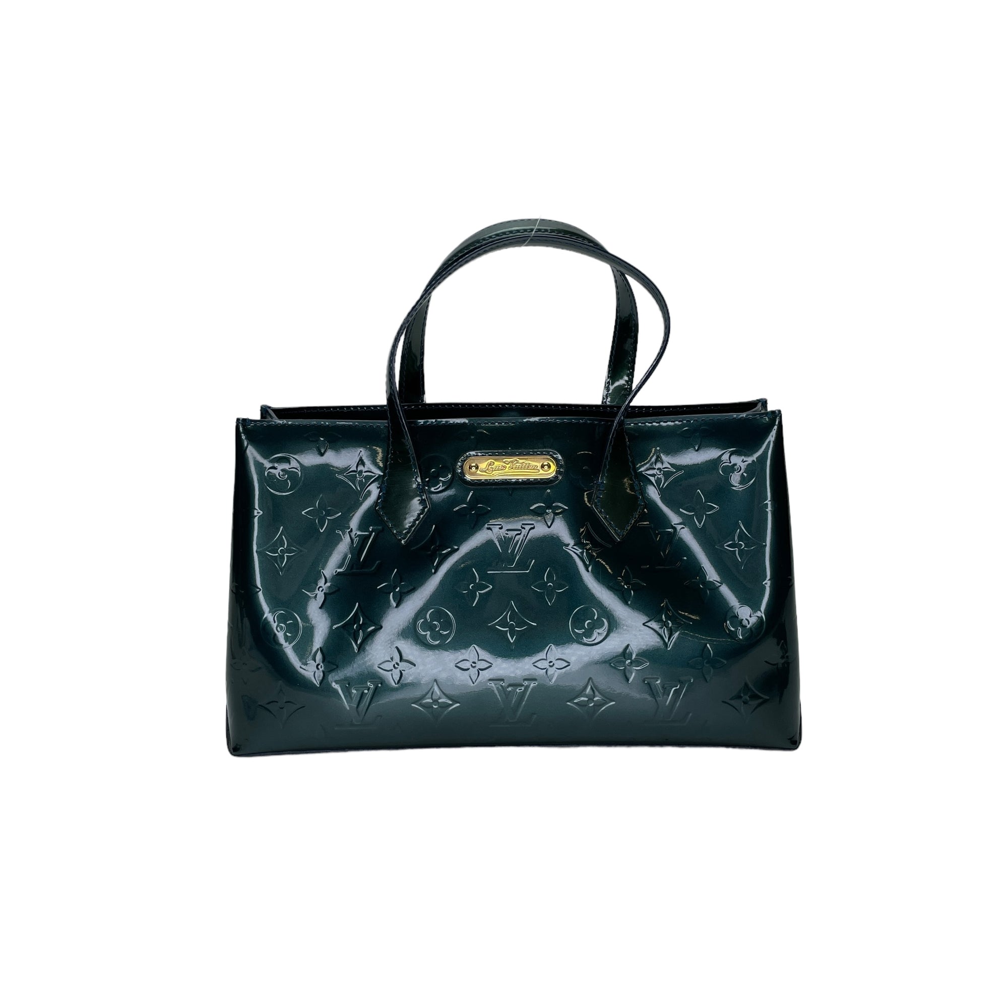 Wilshire PM Green Top Handle Bag in Patent Leather, Gold hardware