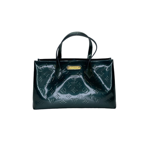 Wilshire PM Green Top Handle Bag in Patent Leather, Gold hardware