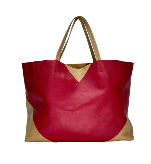 Horizontal M Red Tote Bag in Calfskin, Gold hardware