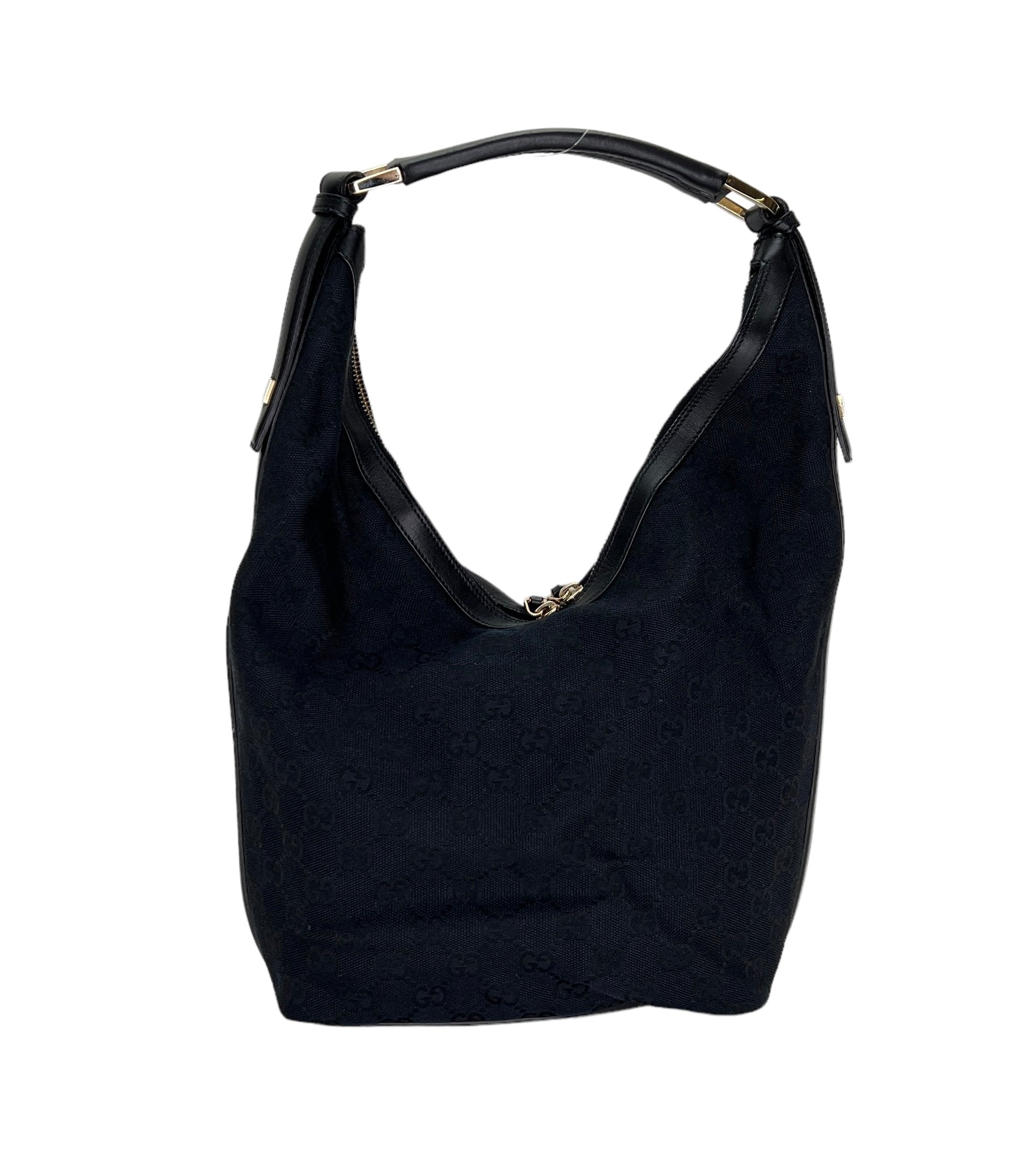 Hobo Navy Shoulder Bag in Canvas, Gold hardware