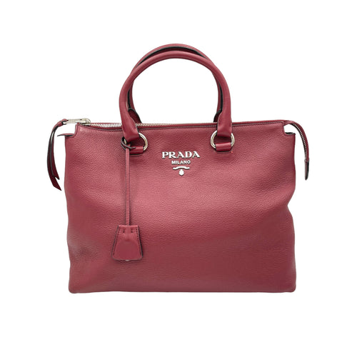 Two-Way Red Top Handle Bag in Calfskin, Sliver hardware