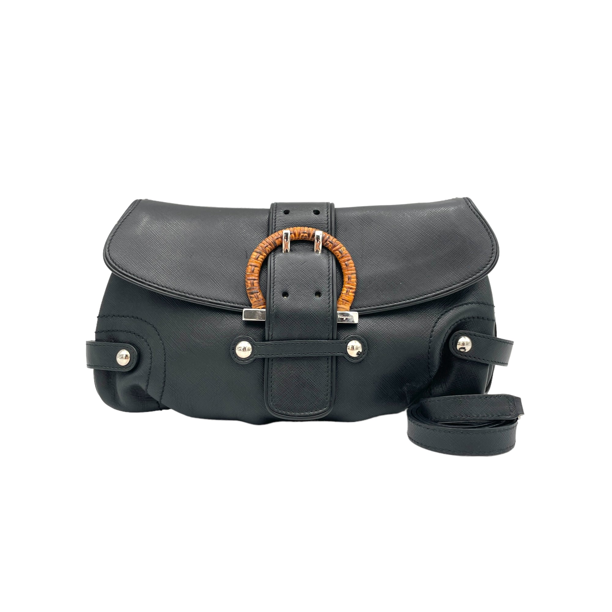 Baguette S Black Shoulder Bag in Calfskin, Silver hardware