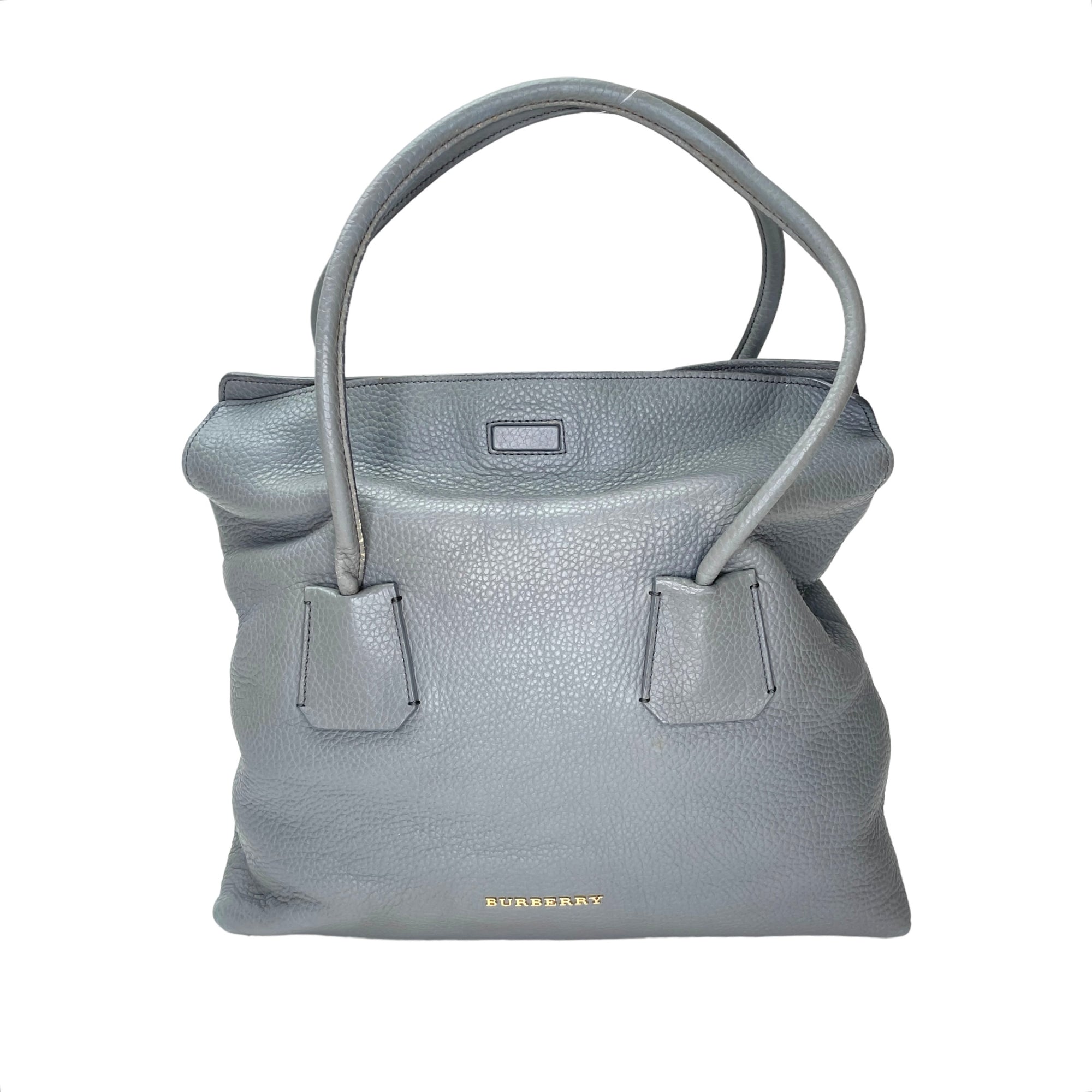 Grained M Grey Top Handle Bag in Calfskin, Gold hardware