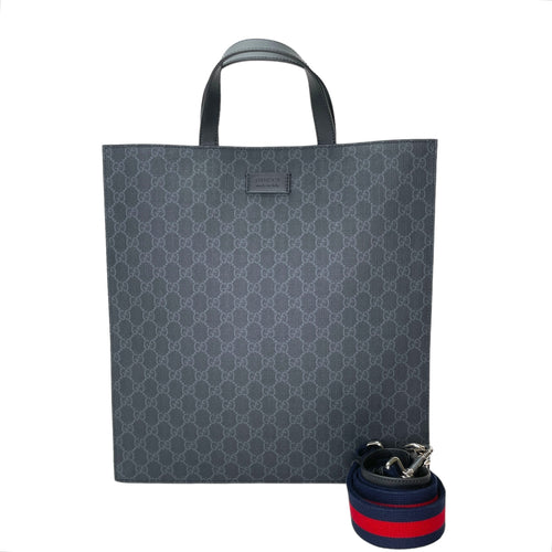 GG Supreme Tote Bag Black Tote Bag in Monogram Coated Canvas, Silver hardware