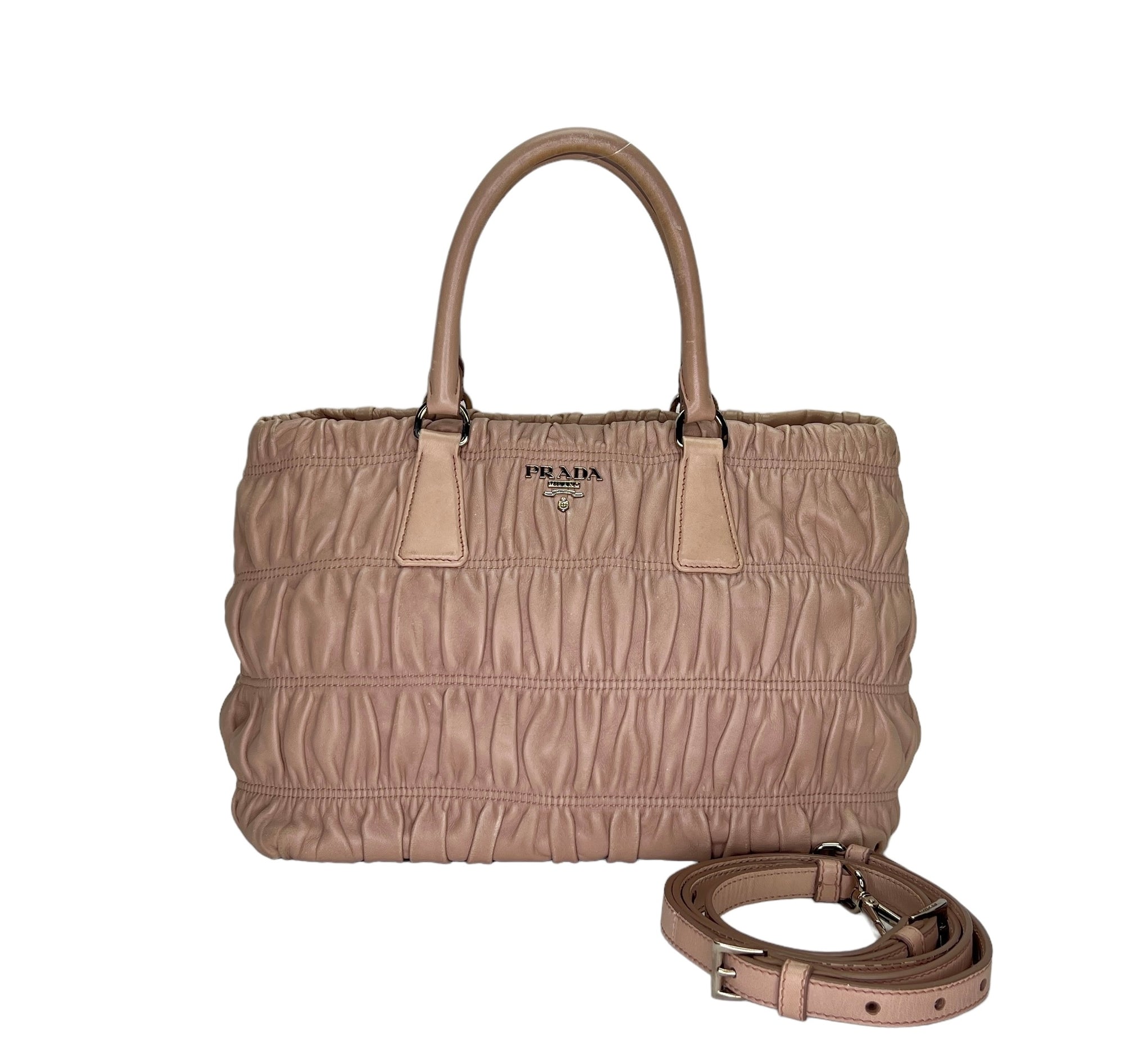 Gaufre Beige Top Handle Bag in Lambskin, Silver hardware