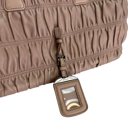 Gaufre Beige Top Handle Bag in Lambskin, Silver hardware