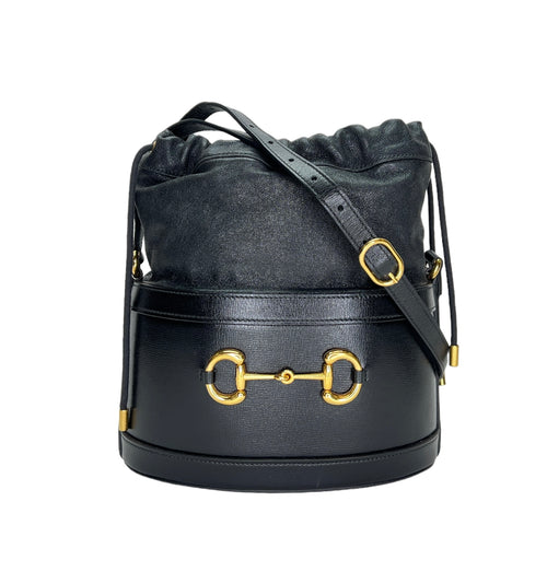 Horsebit 1955 Black Bucket Bag in Calfskin, Gold hardware