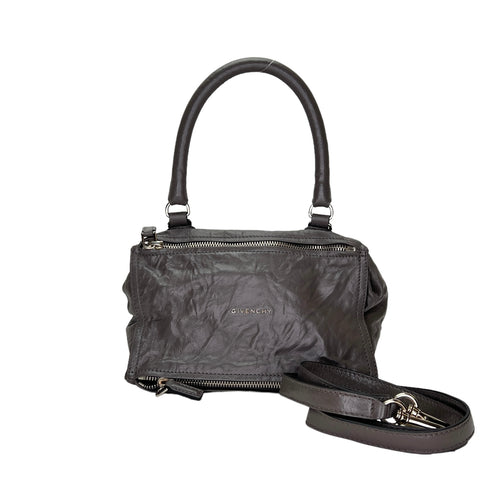 Pandora Small Grey Shoulder Bag in Calfskin, Silver hardware