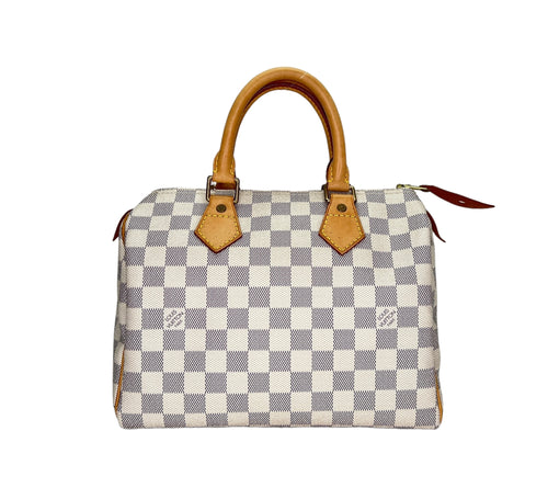 Speedy 25 Damier Azur Top Handle Bag in Coated Canvas, Gold hardware