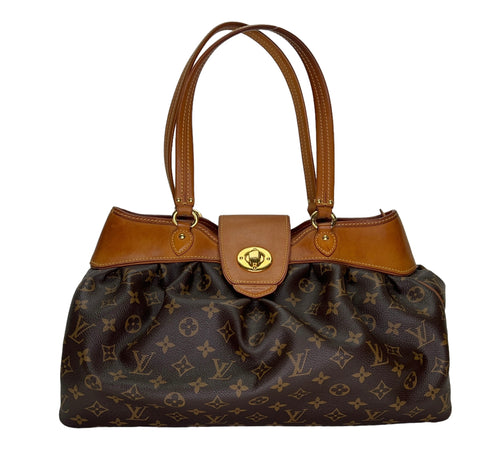 Boetie MM Brown Shoulder Bag in Monogram Coated Canvas, Gold hardware