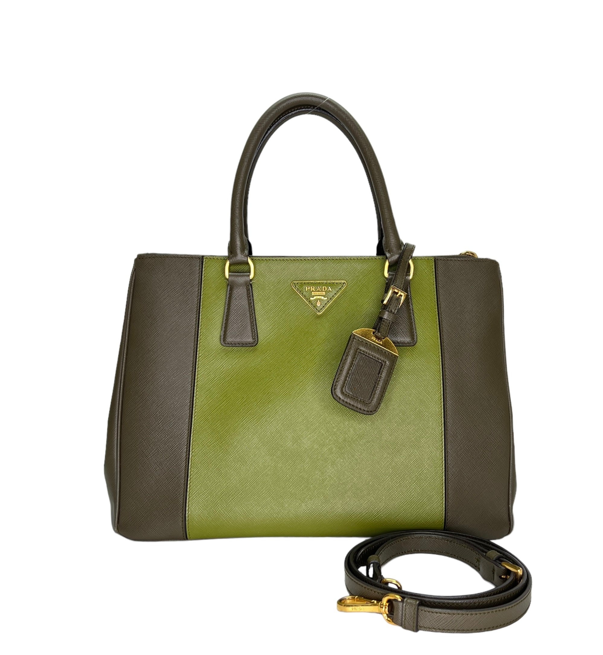 Galleria Green Top Handle Bag in Saffiano Leather, Gold hardware