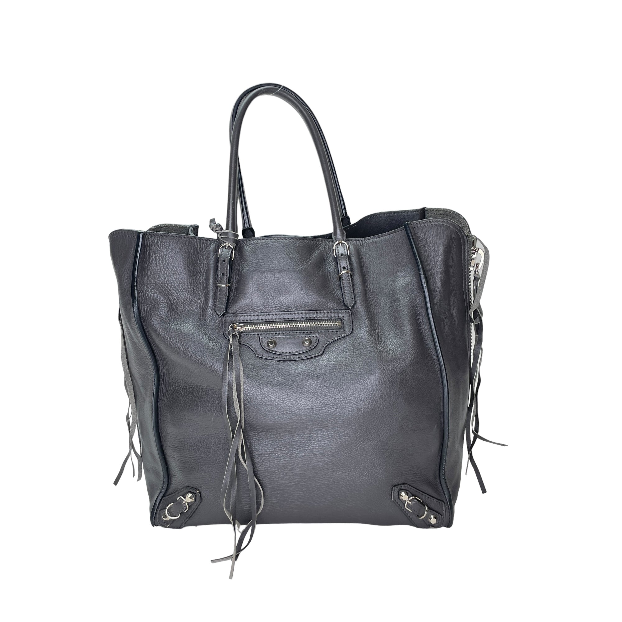 Papier Grey Tote Bag in Calfskin, Silver hardware