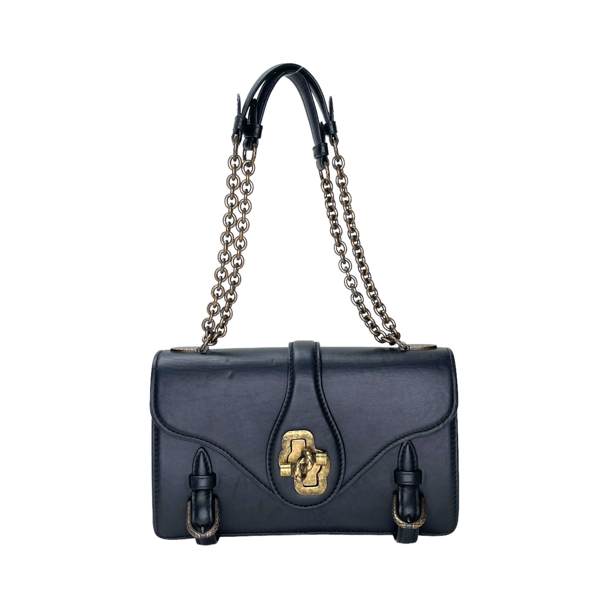 City Knot Black Shoulder Bag in Calfskin, Gold hardware