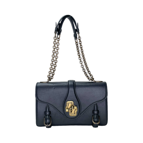 City Knot Black Shoulder Bag in Calfskin, Gold hardware