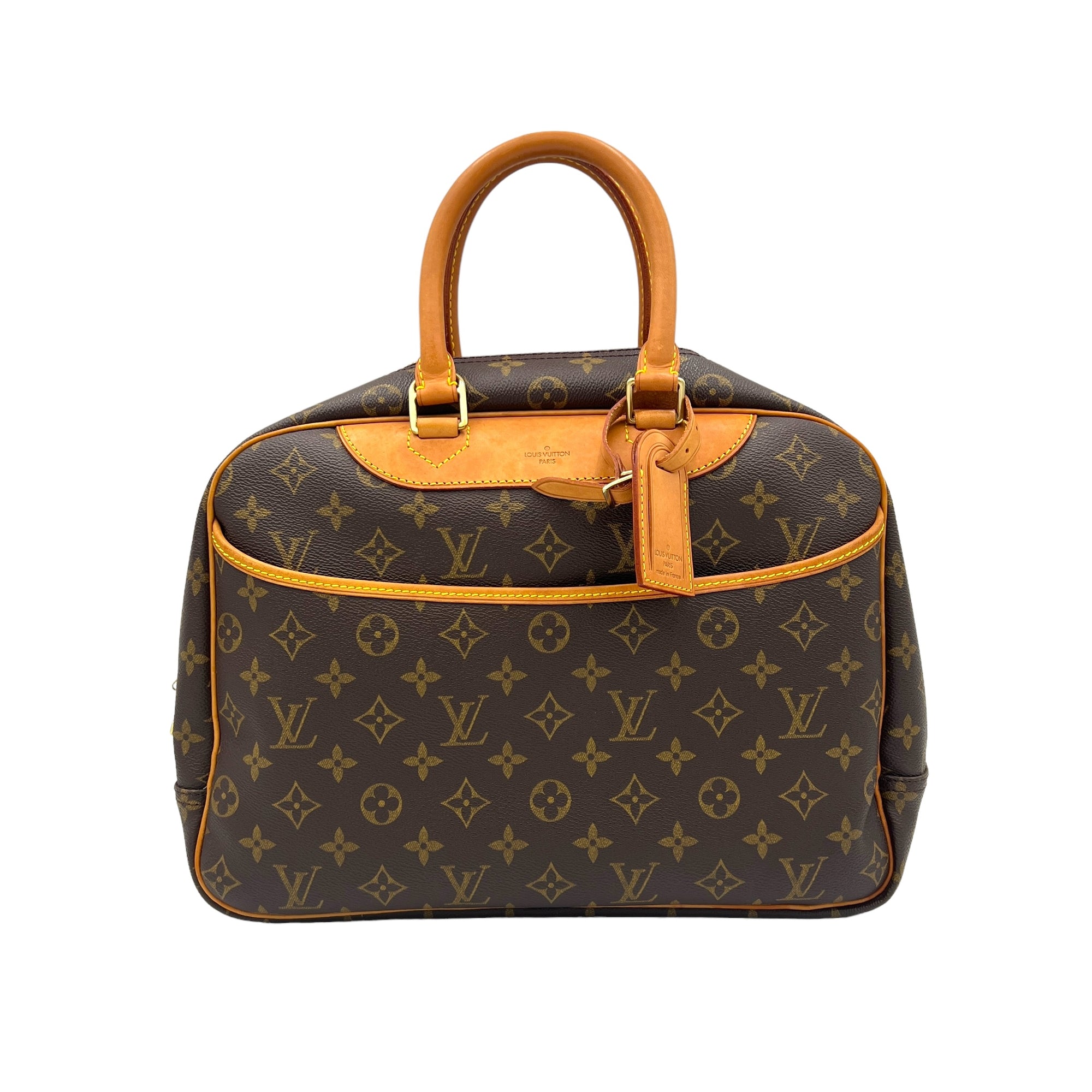 Deauville MM Brown Top Handle Bag in Monogram Coated Canvas, Gold hardware