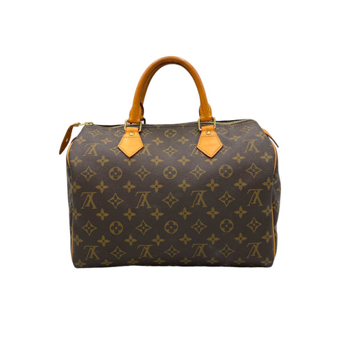 Speedy 30 Brown Top Handle Bag in Monogram Coated Canvas, Gold hardware