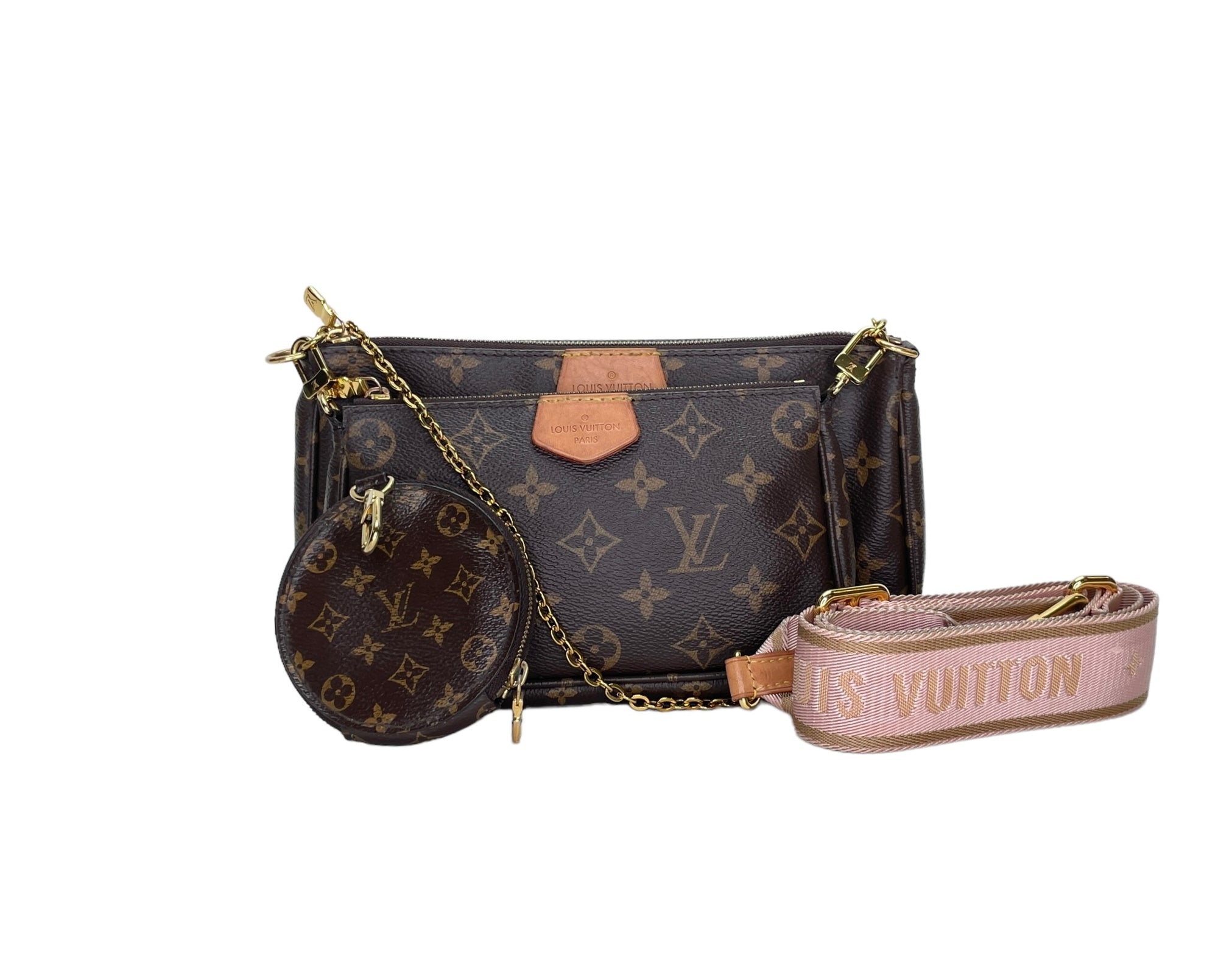 Multi-Pochette Accessoires Brown Shoulder Bag in Monogram Coated Canvas, Gold hardware