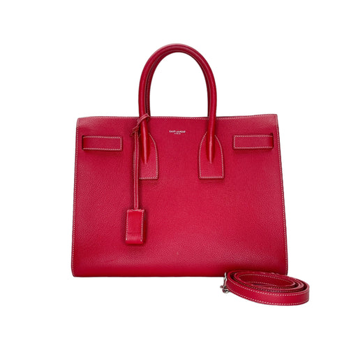 Sac 2 Jours Small Red Top Handle Bag in Calfskin, Silver hardware