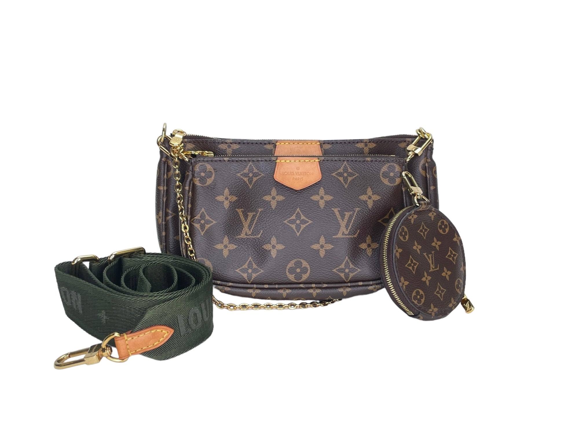 Multi-Pochette Accessoires Brown Crossbody Bag in Monogram Coated Canvas, Gold hardware