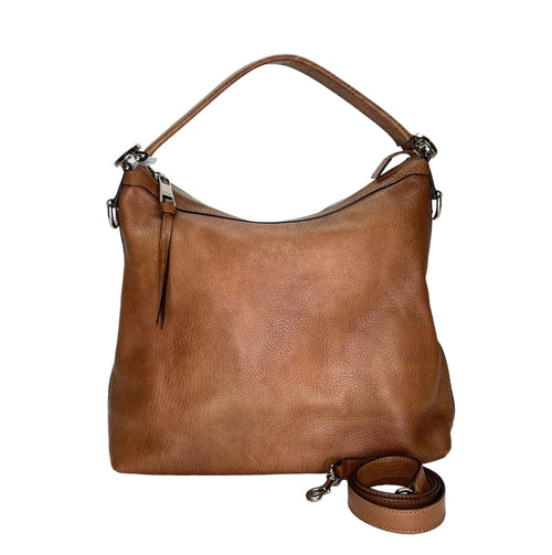 hobo Brown Shoulder Bag in Calfskin, Silver hardware