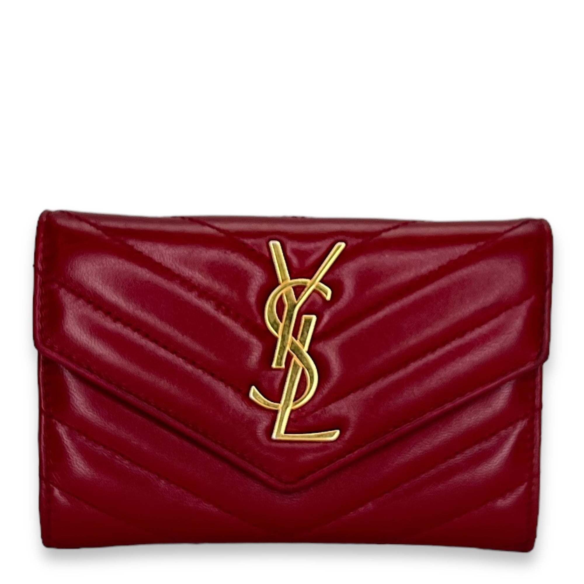 Cassandre Red Wallet in Lambskin, Gold hardware