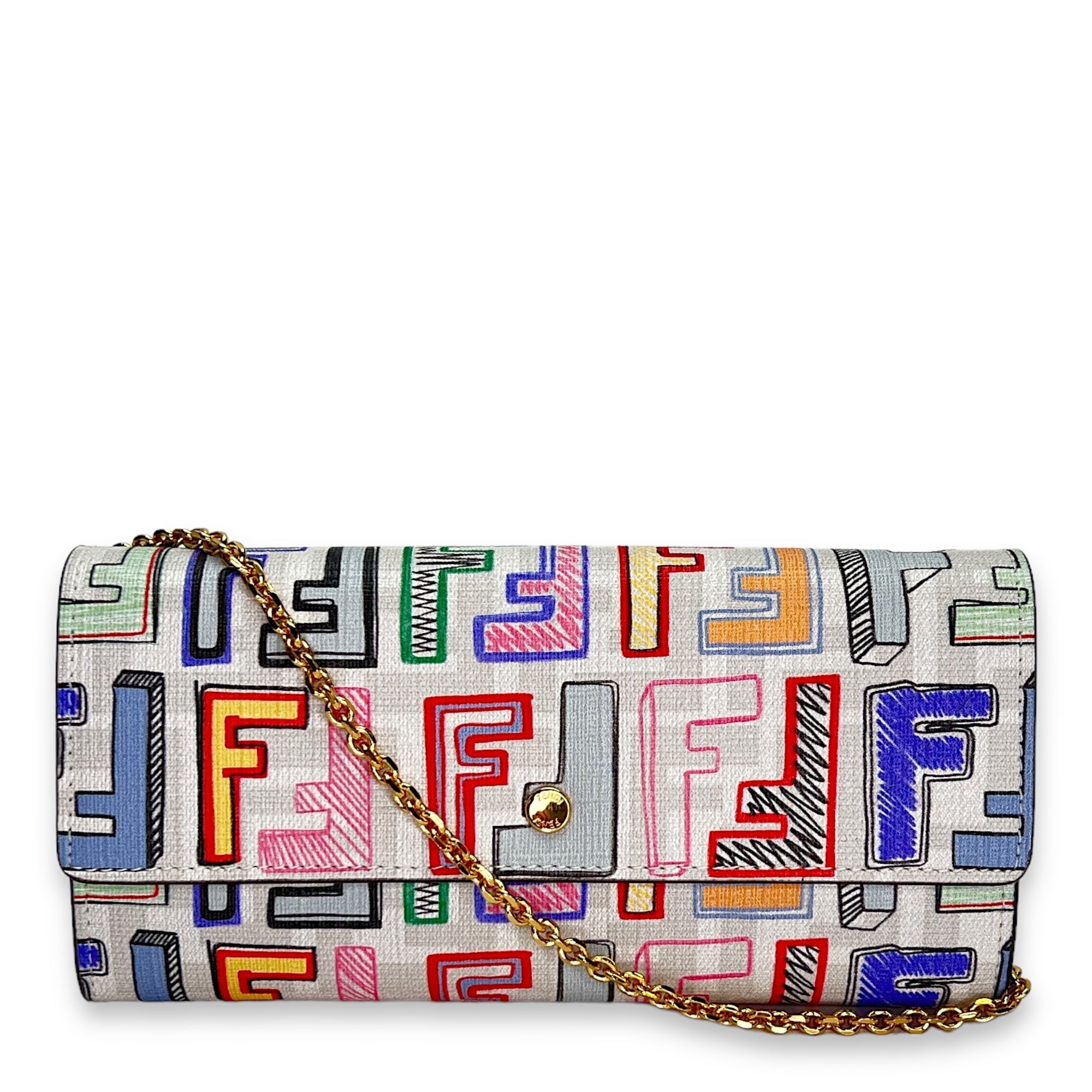 FF Multi-colour Wallet on Chain in Coated Canvas, Gold hardware