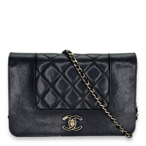 Mademoiselle Black Wallet on Chain in Calfskin, Gold hardware