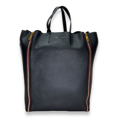 Vertical Cabas Black Tote Bag in Calfskin, Gold hardware