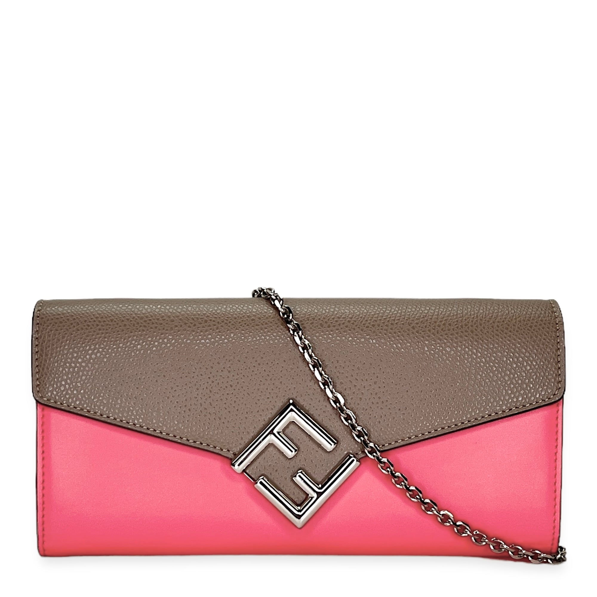 FF Continental Pink Wallet on Chain in Calfskin, Silver hardware