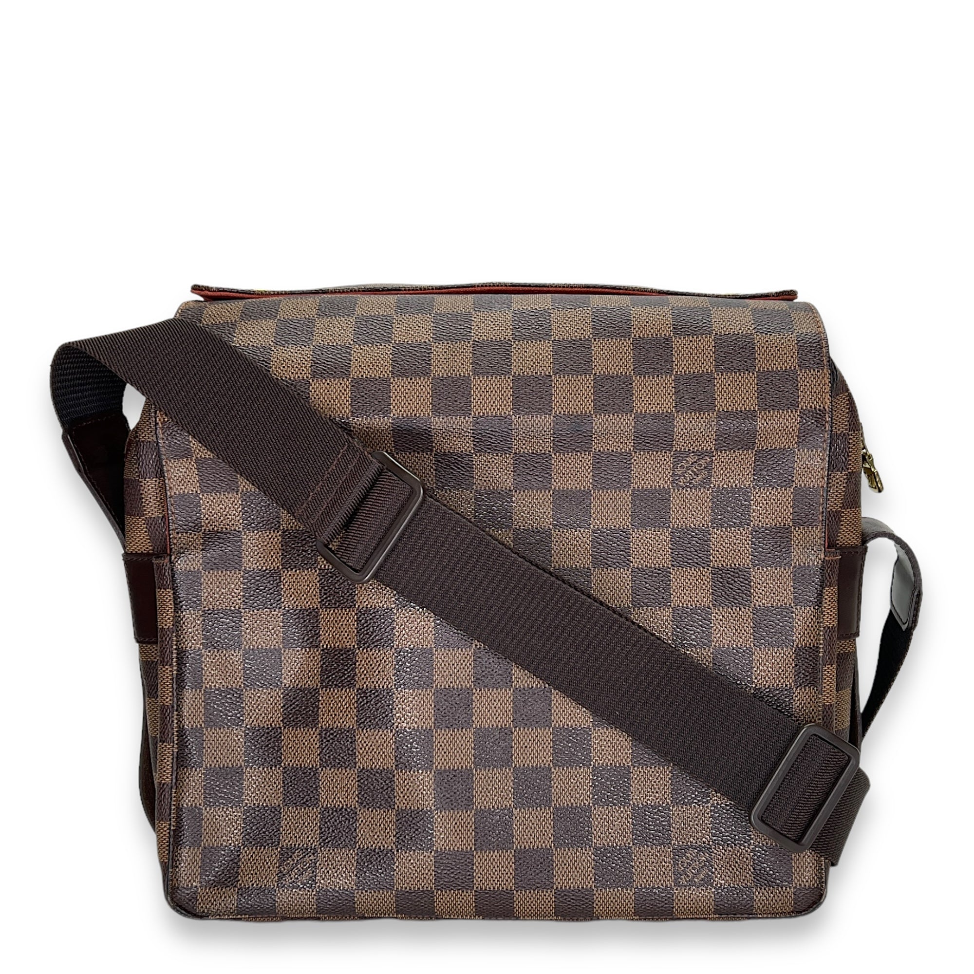 Naviglio Damier Ebene Messenger in Coated Canvas, Gold hardware