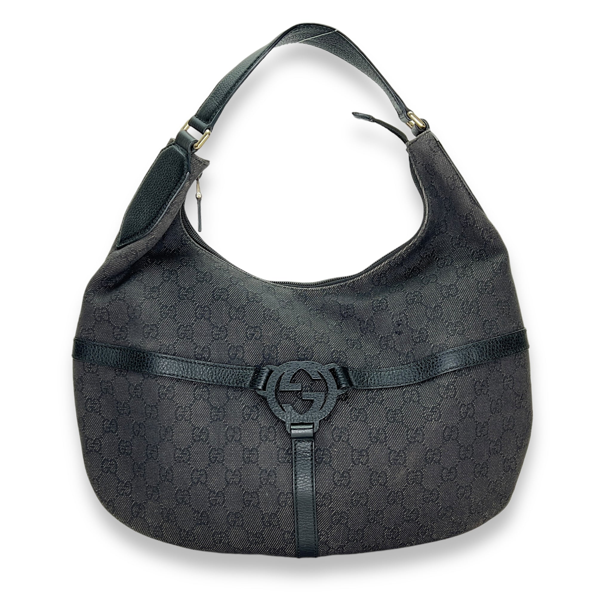 Hobo Black Shoulder Bag in Jacquard, Silver hardware