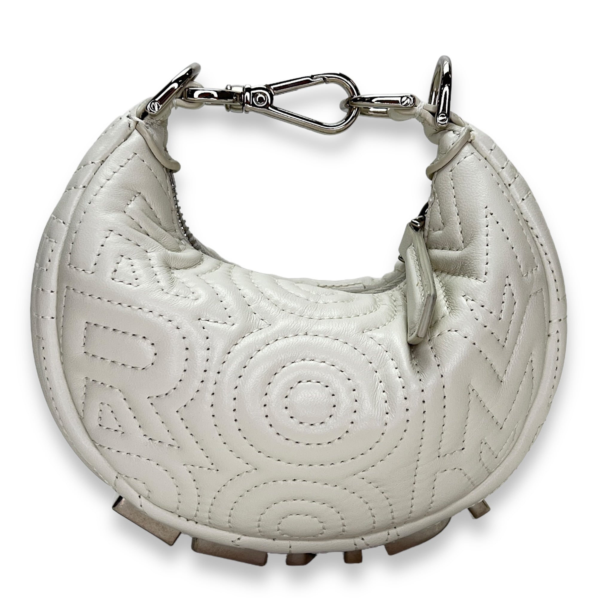 Fendigraphy Nano White Top Handle Bag in Calfskin, Silver hardware