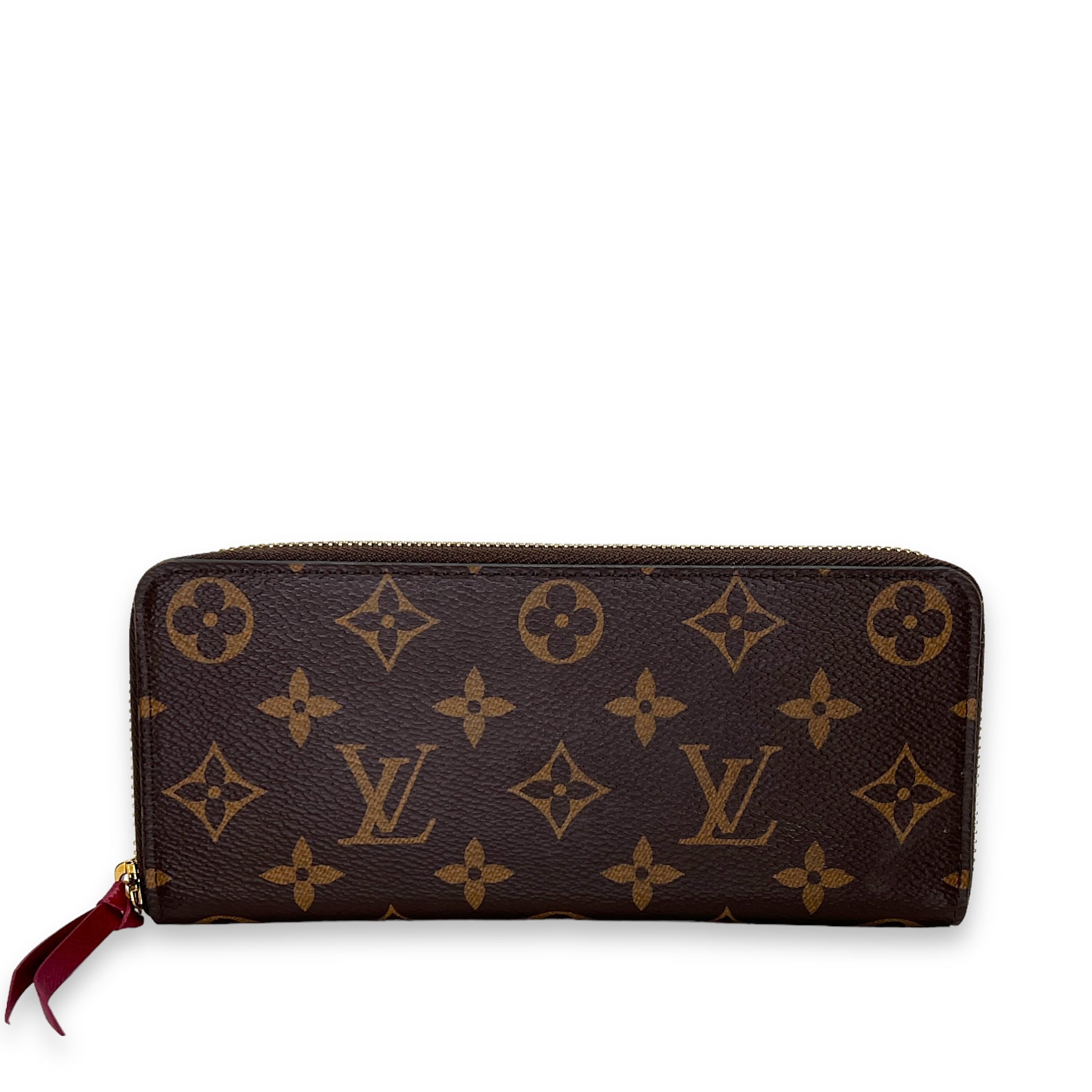 Clemence Long Brown Wallet in Monogram Coated Canvas, Gold hardware