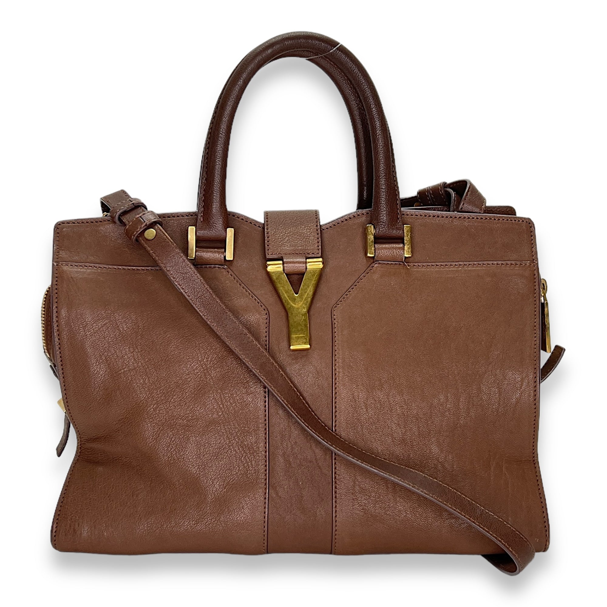 Cabas Chyc Ligne Small Brown Top Handle Bag in Calfskin, Gold hardware