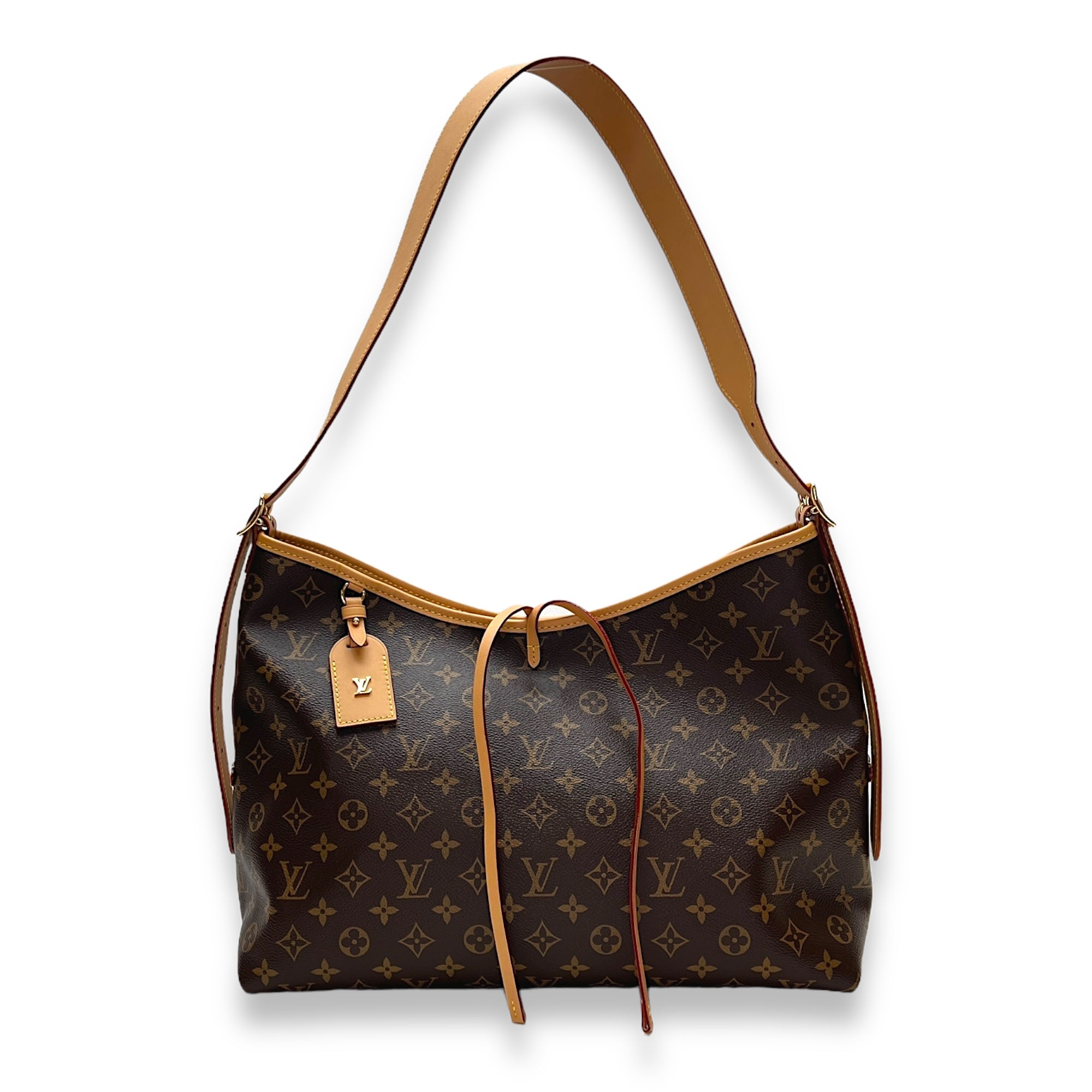 CarryAll MM Brown Shoulder Bag in Monogram Coated Canvas, Gold hardware