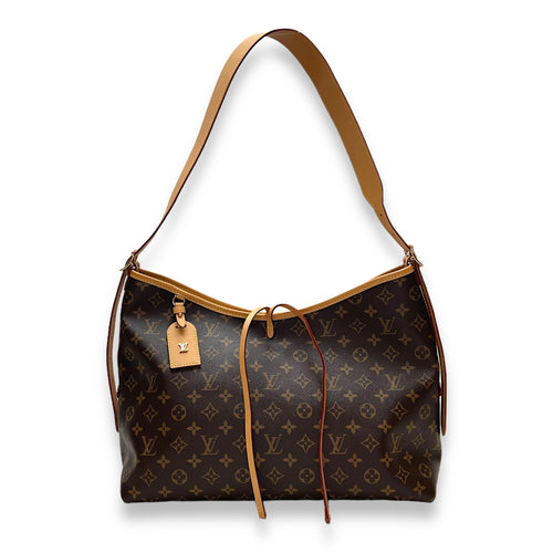 CarryAll MM Brown Shoulder Bag in Monogram Coated Canvas, Gold hardware