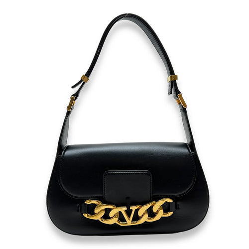 VLogo Chain  Black Shoulder Bag in Calfskin, Gold hardware