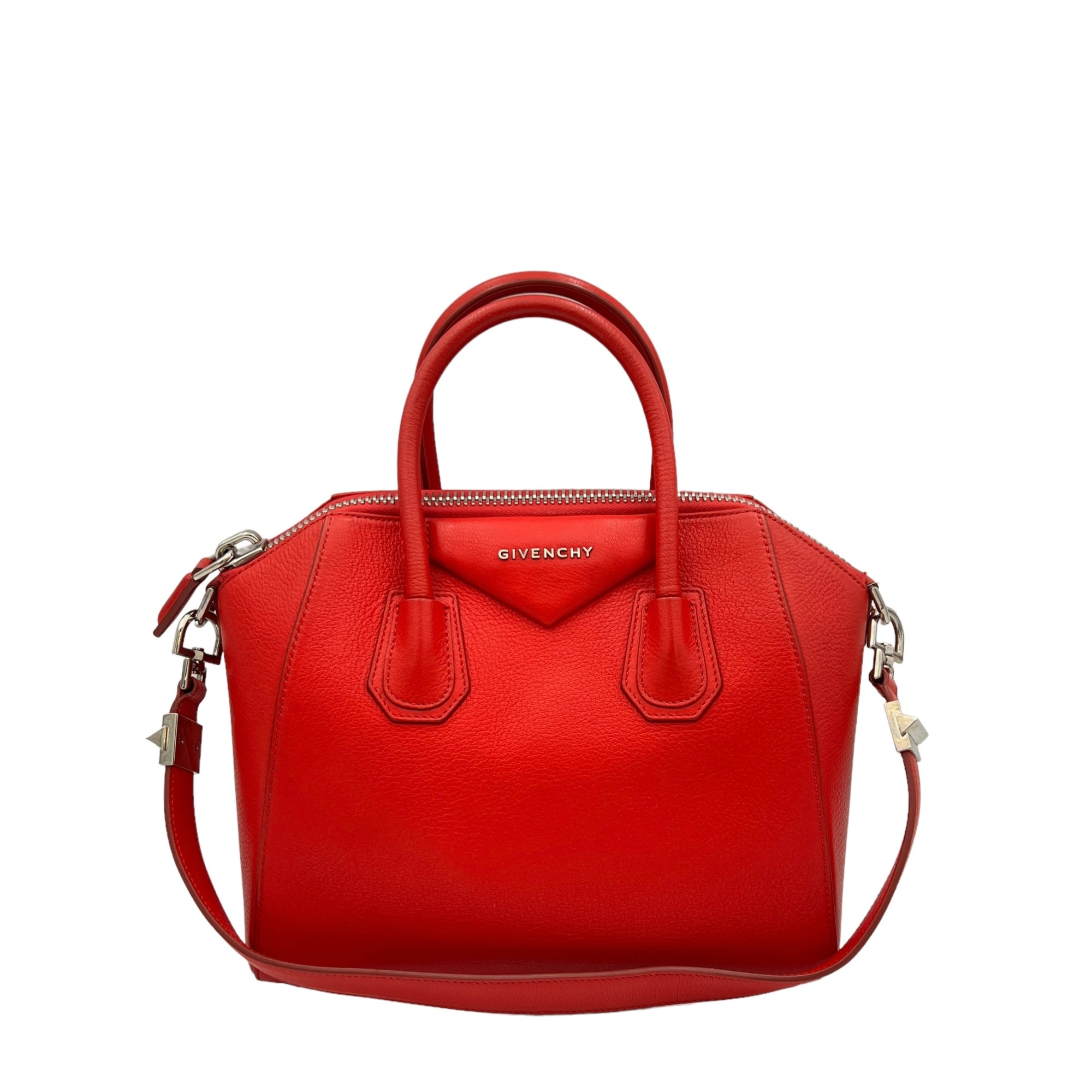 Antigona Small Red Top Handle Bag in Goat Leather, Silver hardware