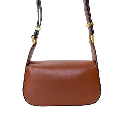 VLogo Chain Small Brown Shoulder Bag in Calfskin, Gold hardware